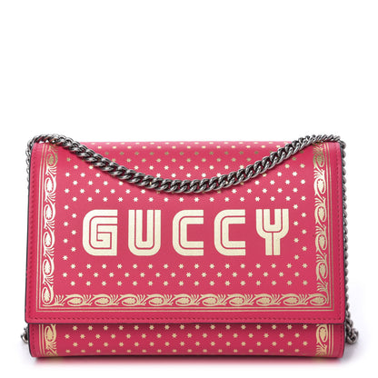 Gucci X SEGA Calfskin GUCCY Stars Chain Wallet Violet Fuxia Gold 1 of 10