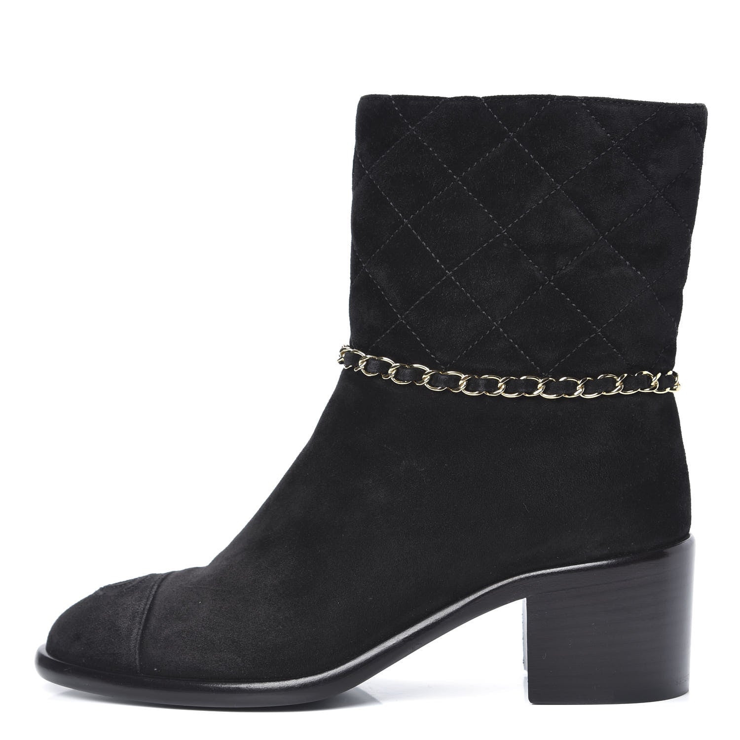 Chanel Suede Calfskin Chain CC Cap Toe Short Boots 36.5 Black 1 of 8