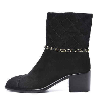 Chanel Suede Calfskin Chain CC Cap Toe Short Boots 36.5 Black 1 of 8