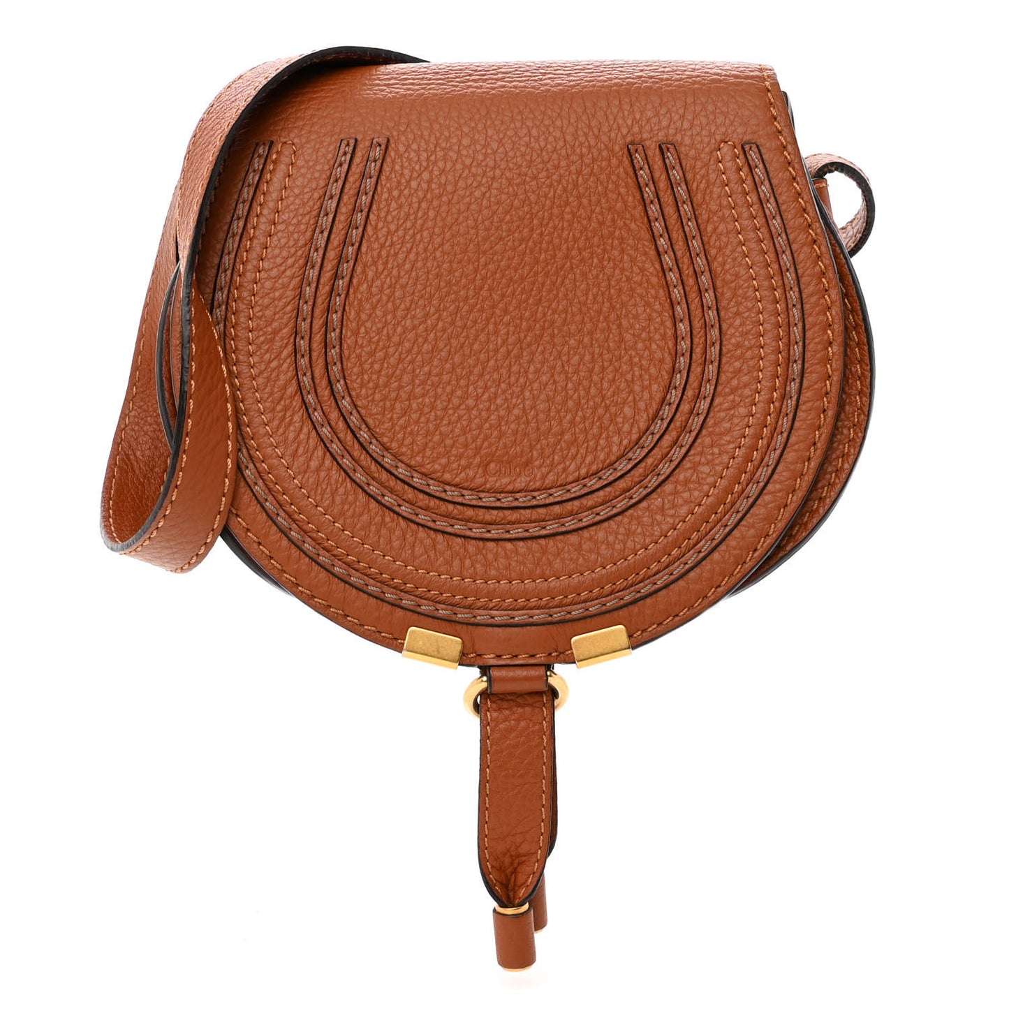 Grained Calfskin Small Marcie Saddle Bag Tan
