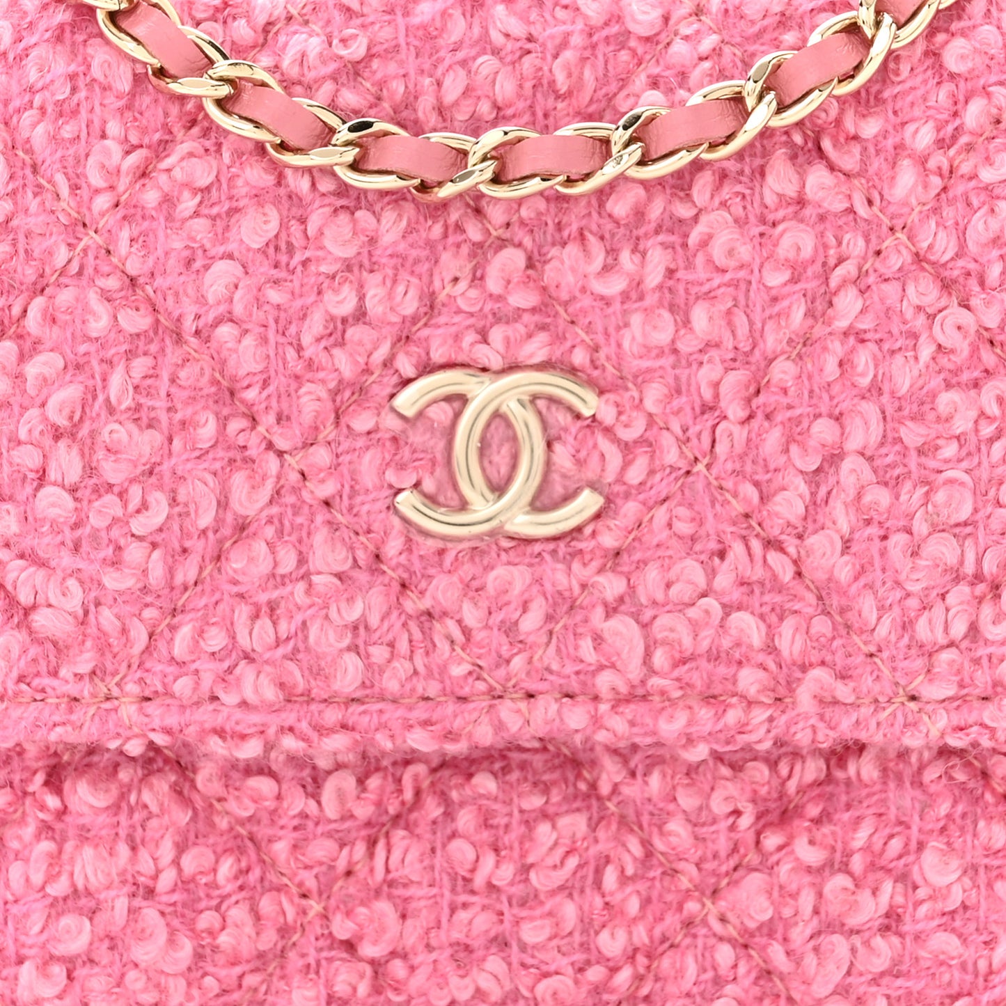 Tweed Quilted Flap Chain Waist Bag Pink