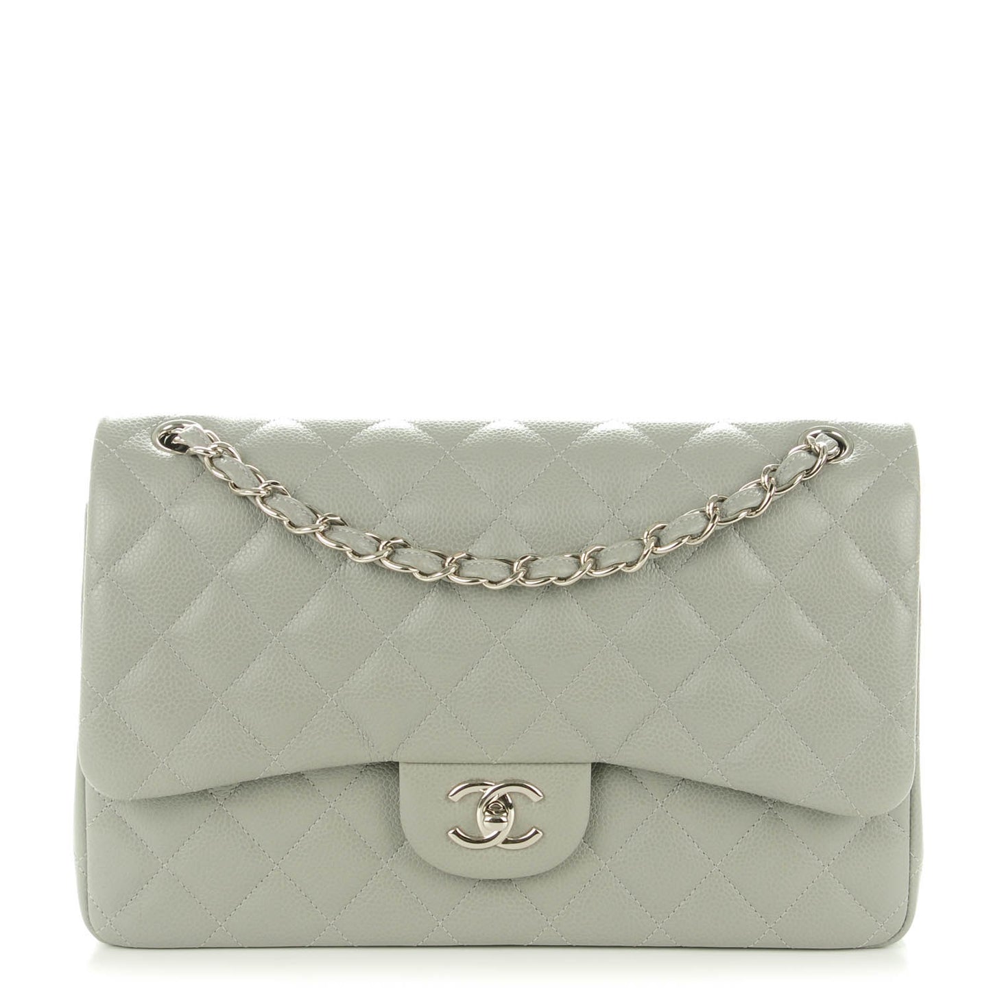 Caviar Quilted Jumbo Double Flap Grey