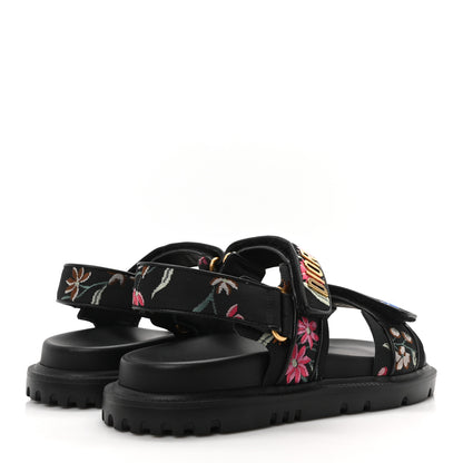Christian Dior Technical Fabric Petites Fleurs Print Dioract Sandals 37 Black Multicolor 5 of 9