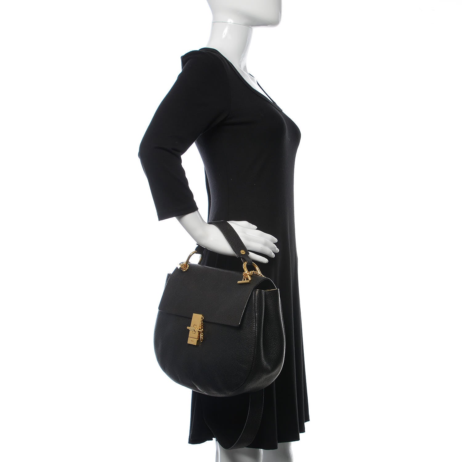 Chloe Grained Lambskin Large Drew Shoulder Bag Black 3 of 8
