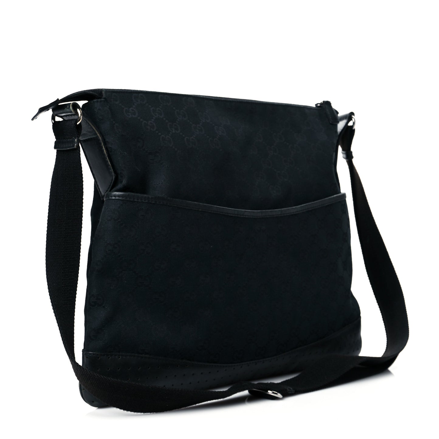 Monogram Calfskin Perforated Medium Flat Messenger Bag Black