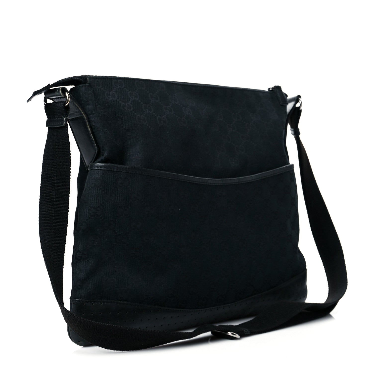 Gucci Monogram Calfskin Perforated Medium Flat Messenger Bag Black 3 of 14