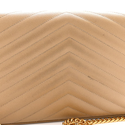 Saint Laurent Grain De Poudre Matelasse Chevron Monogram Chain Wallet Dark Latte 12 of 12
