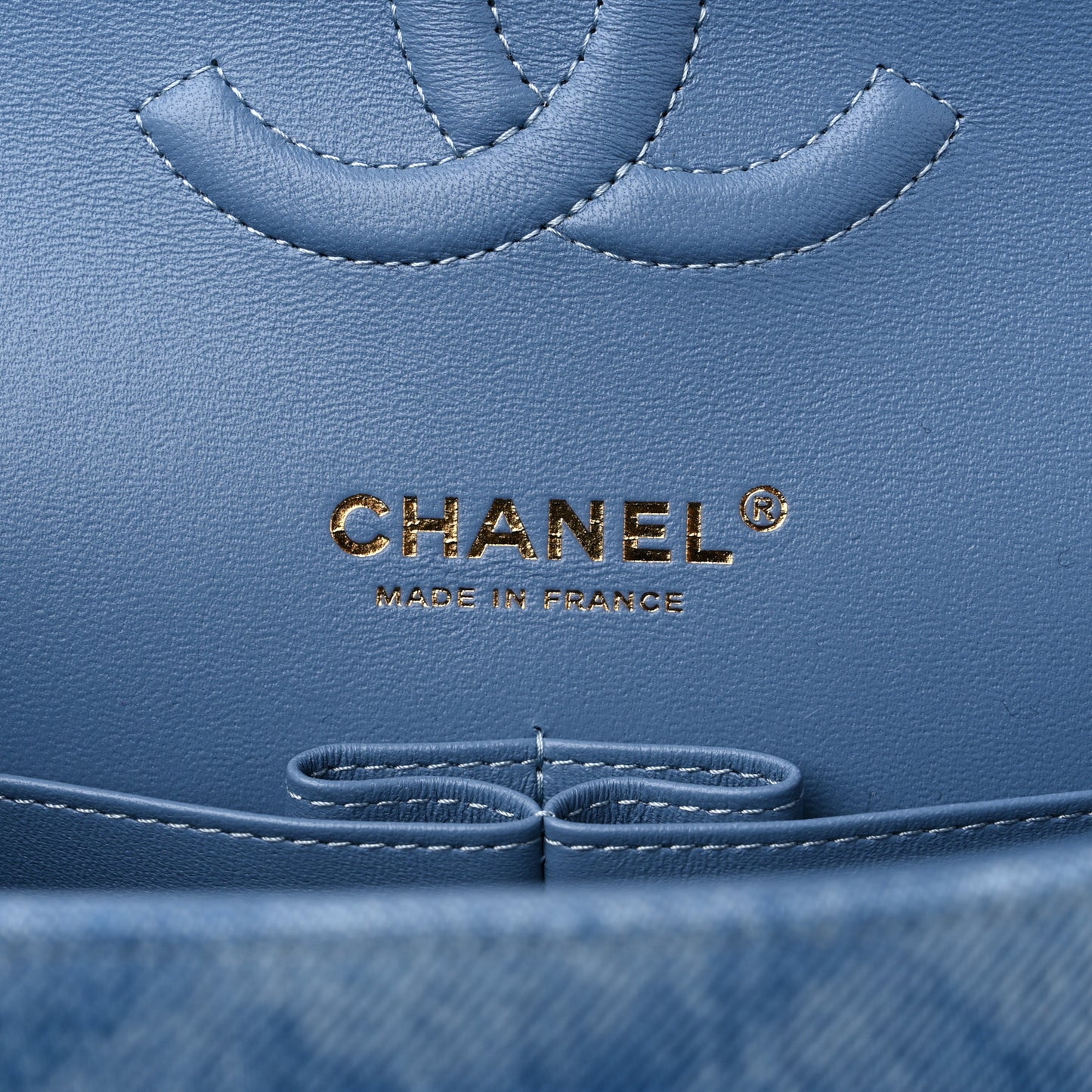Printed Denim Quilted Medium Double Flap Light Blue