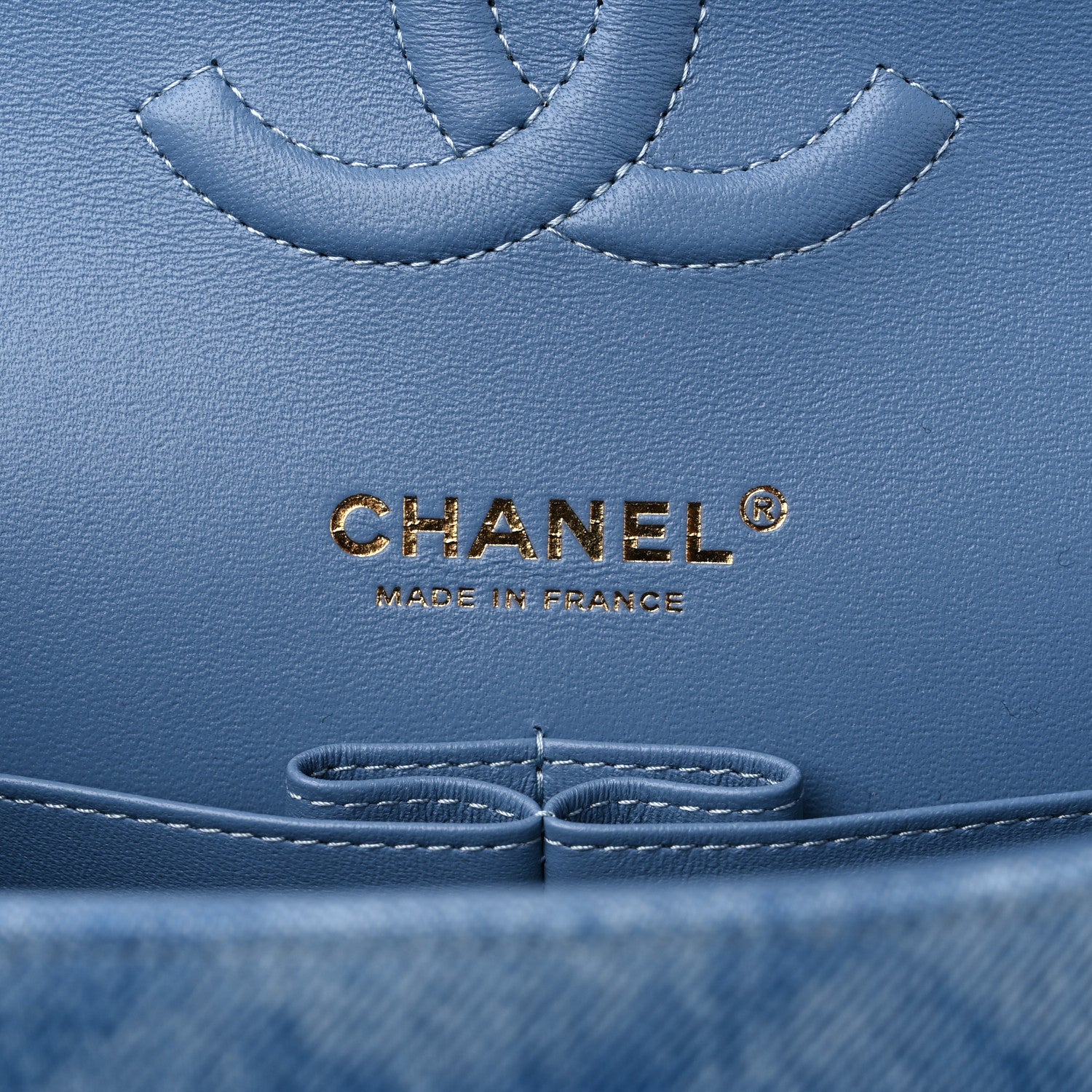 Chanel Printed Denim Quilted Medium Double Flap Light Blue 6 of 10