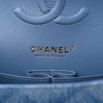 Chanel Printed Denim Quilted Medium Double Flap Light Blue 6 of 10