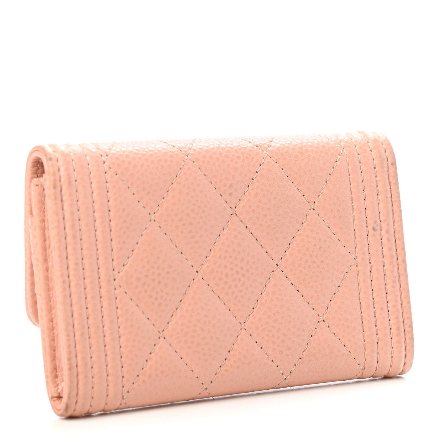 Caviar Quilted Boy Flap Card Holder Wallet Light Pink