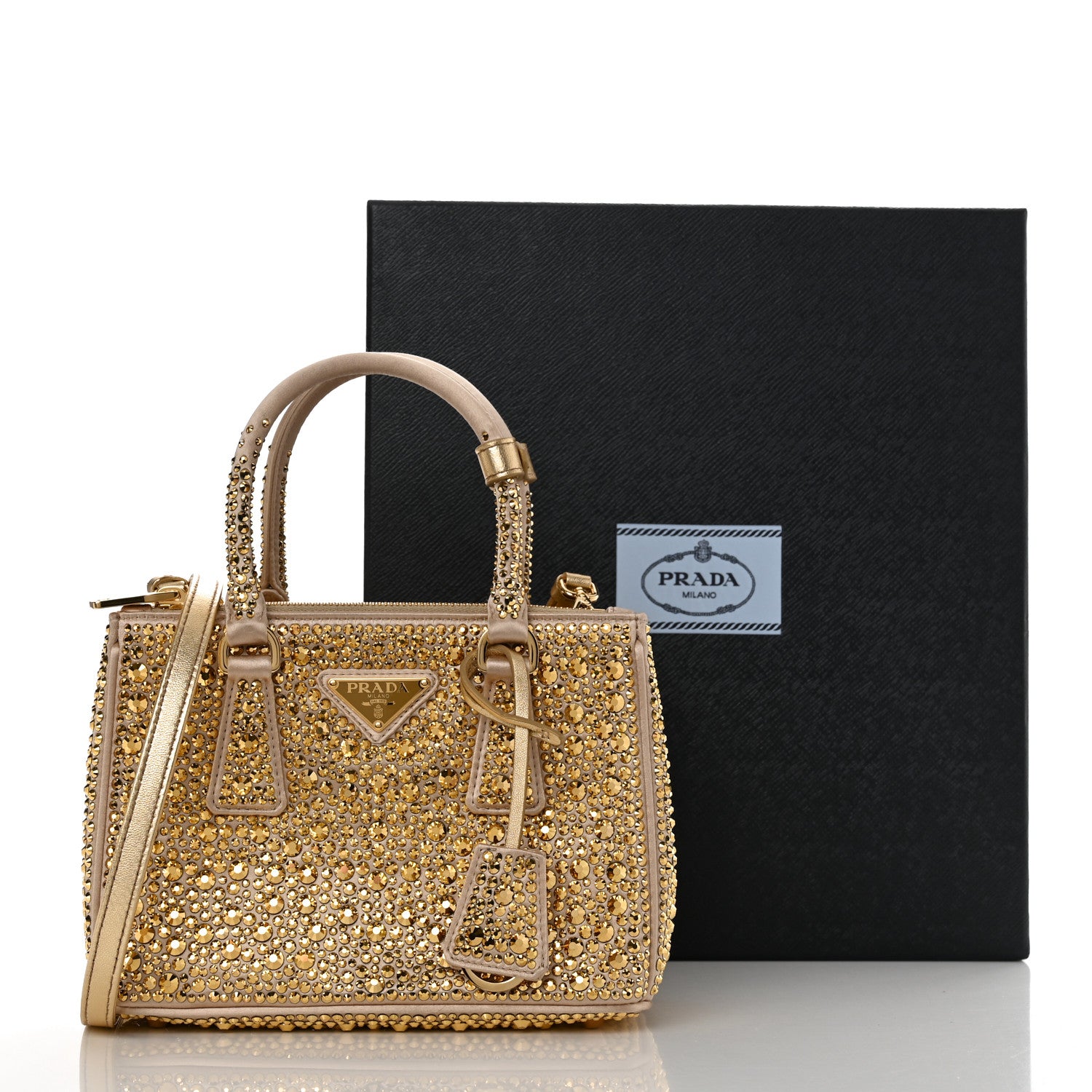 Prada Satin Crystal Mini Galleria Double Zip Tote Platino 10 of 10
