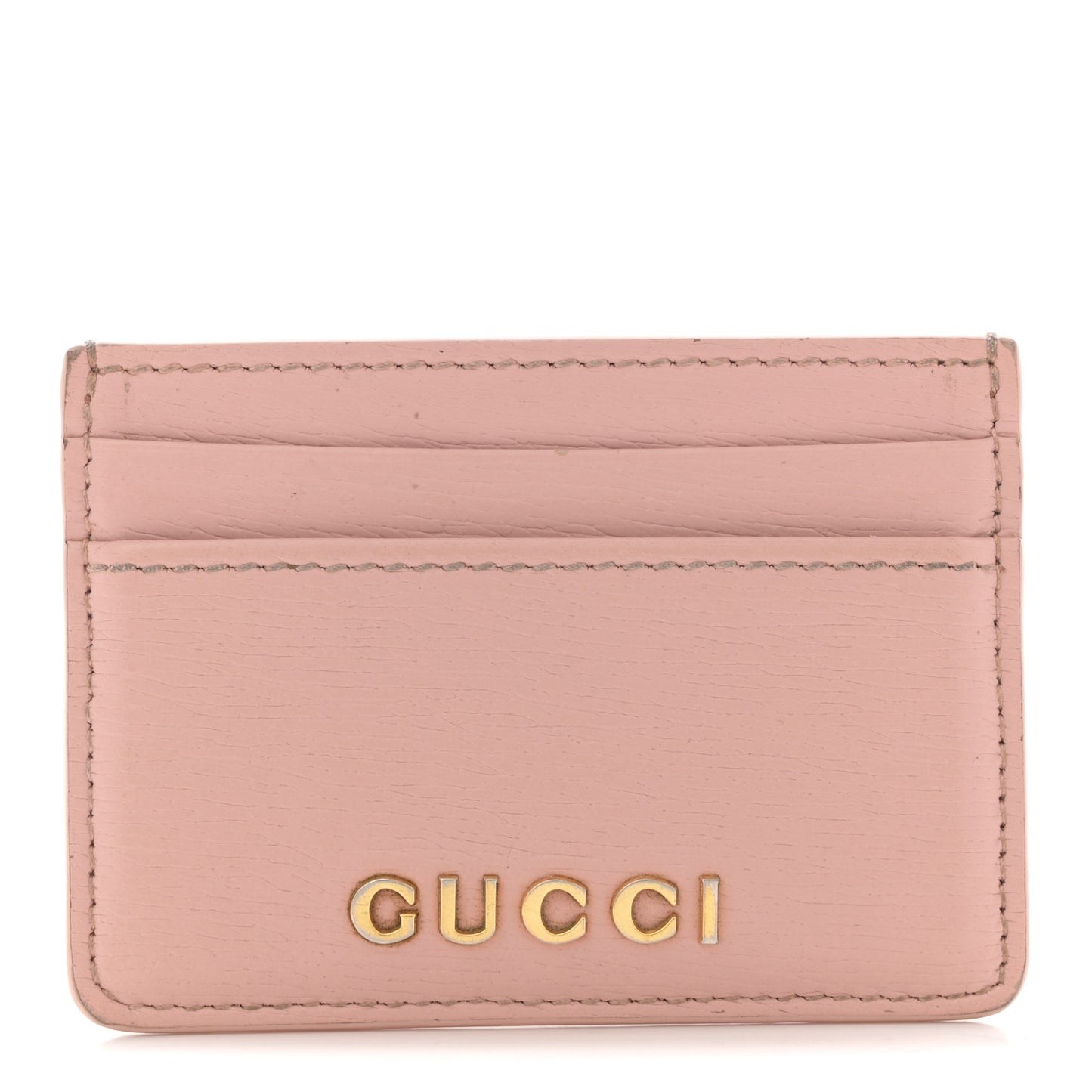 Calfskin Script Card Holder Light Pink