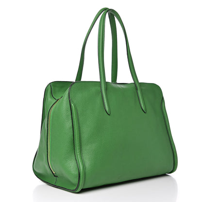Alexander McQueen Pebbled Calfskin Large Skull Padlock Zip Around Tote Green 3 of 13