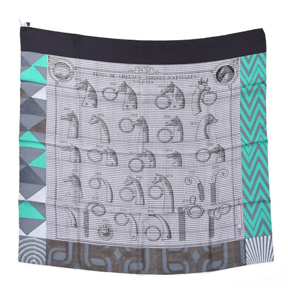 Hermes Silk Manufacture de Boucleries Scarf 90 Gris Noir Menthol 1 of 8
