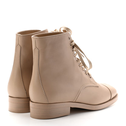 Chanel Calfskin Cap Toe CC Lace Up Boots 35.5 Beige 4 of 10