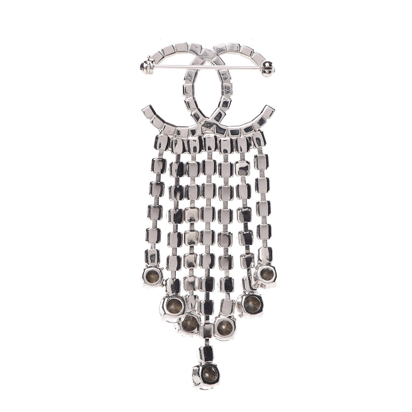 Crystal Fringe CC Brooch Silver