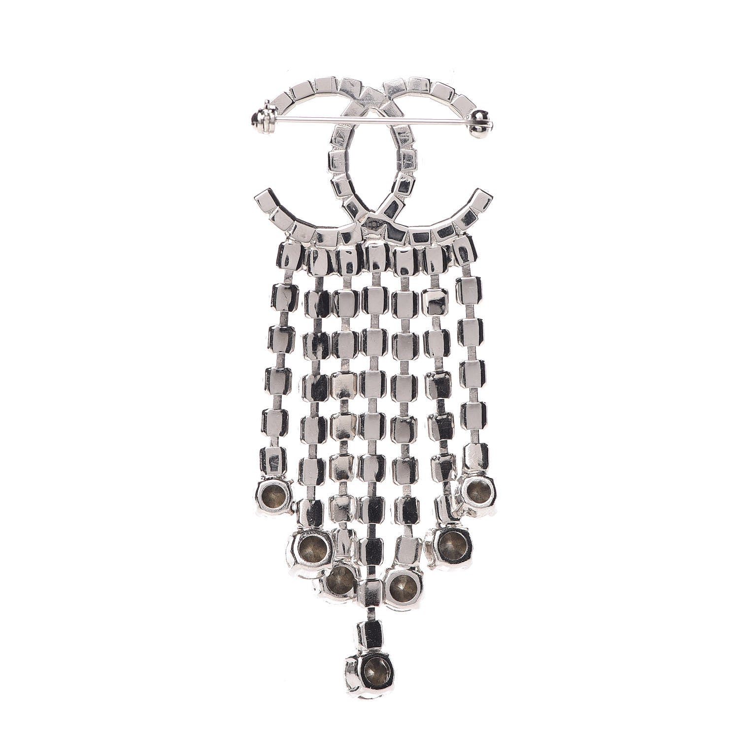 Chanel Crystal Fringe CC Brooch Silver 3 of 5