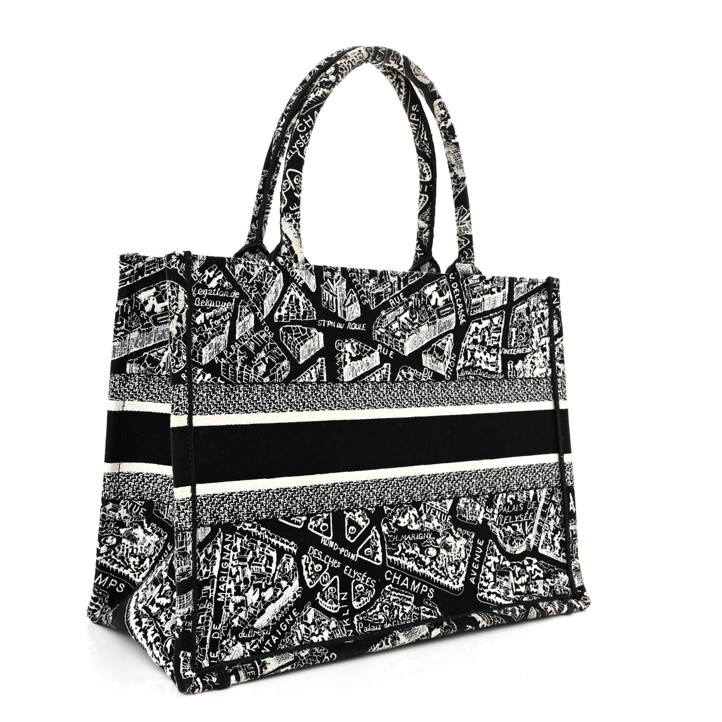 Canvas Embroidered Medium Plan De Paris Book Tote Black White