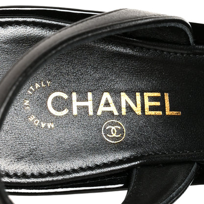 Chanel Lambskin Patent Cap Toe CC Apple Slingback Pumps 38 Black 7 of 10