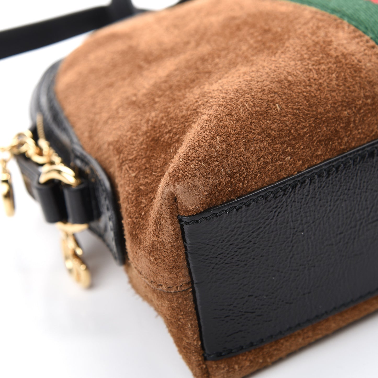 Suede Patent Web Small Ophidia Dome Shoulder Bag Nocciola Black