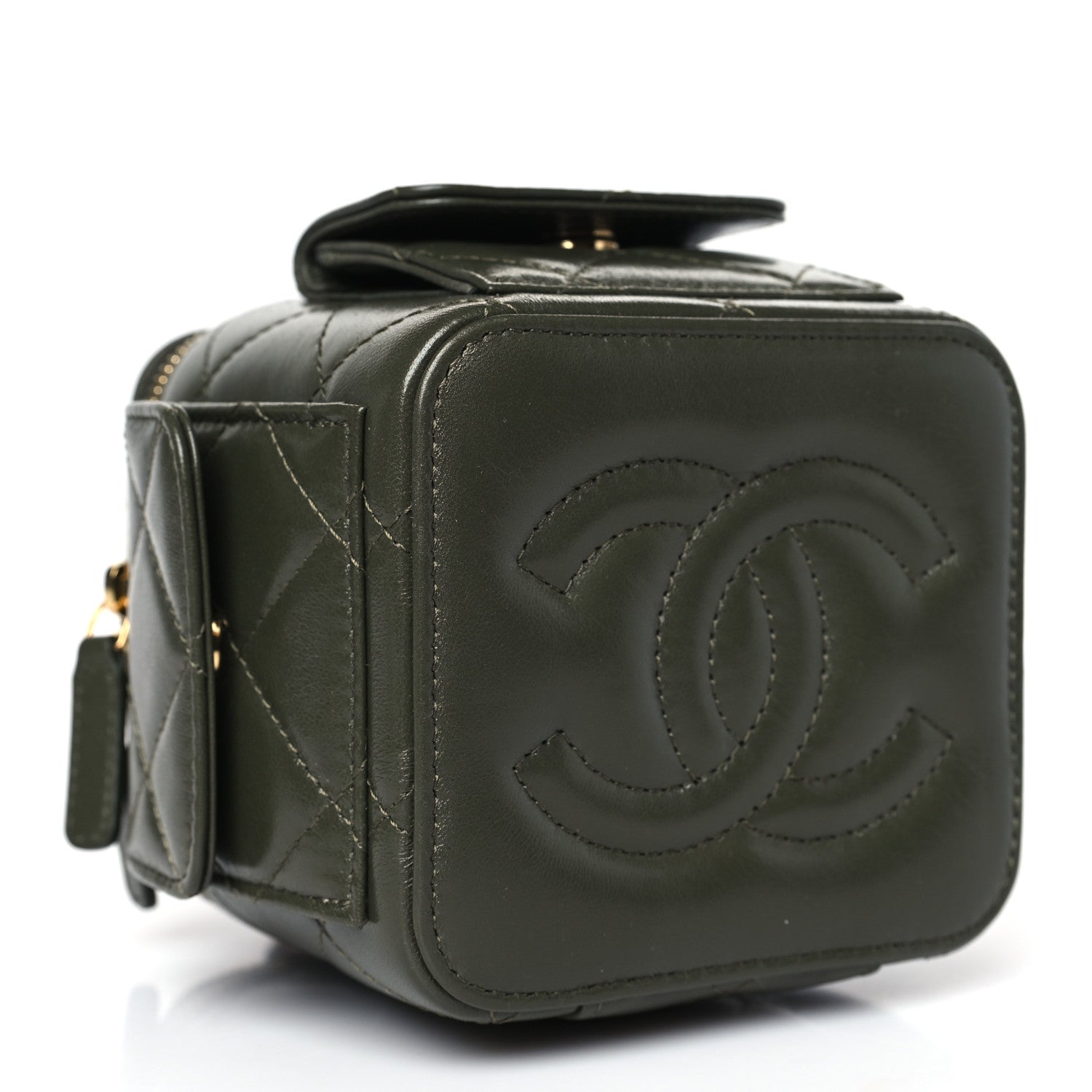 Chanel Lambskin Quilted Polly Pocket Top Vanity With Chain Khaki 4 of 9