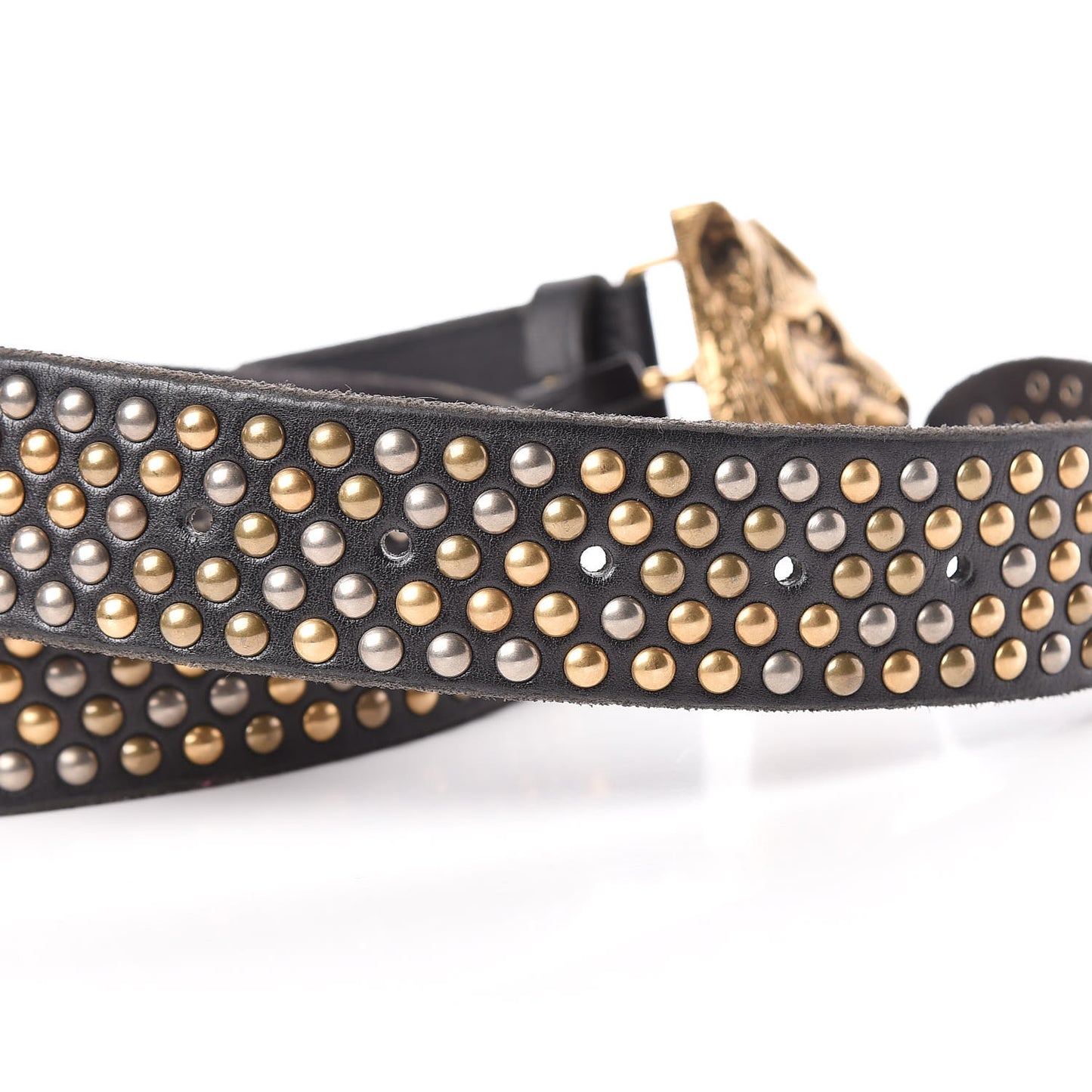 Calfskin Studded Feline Belt 90 36 Black