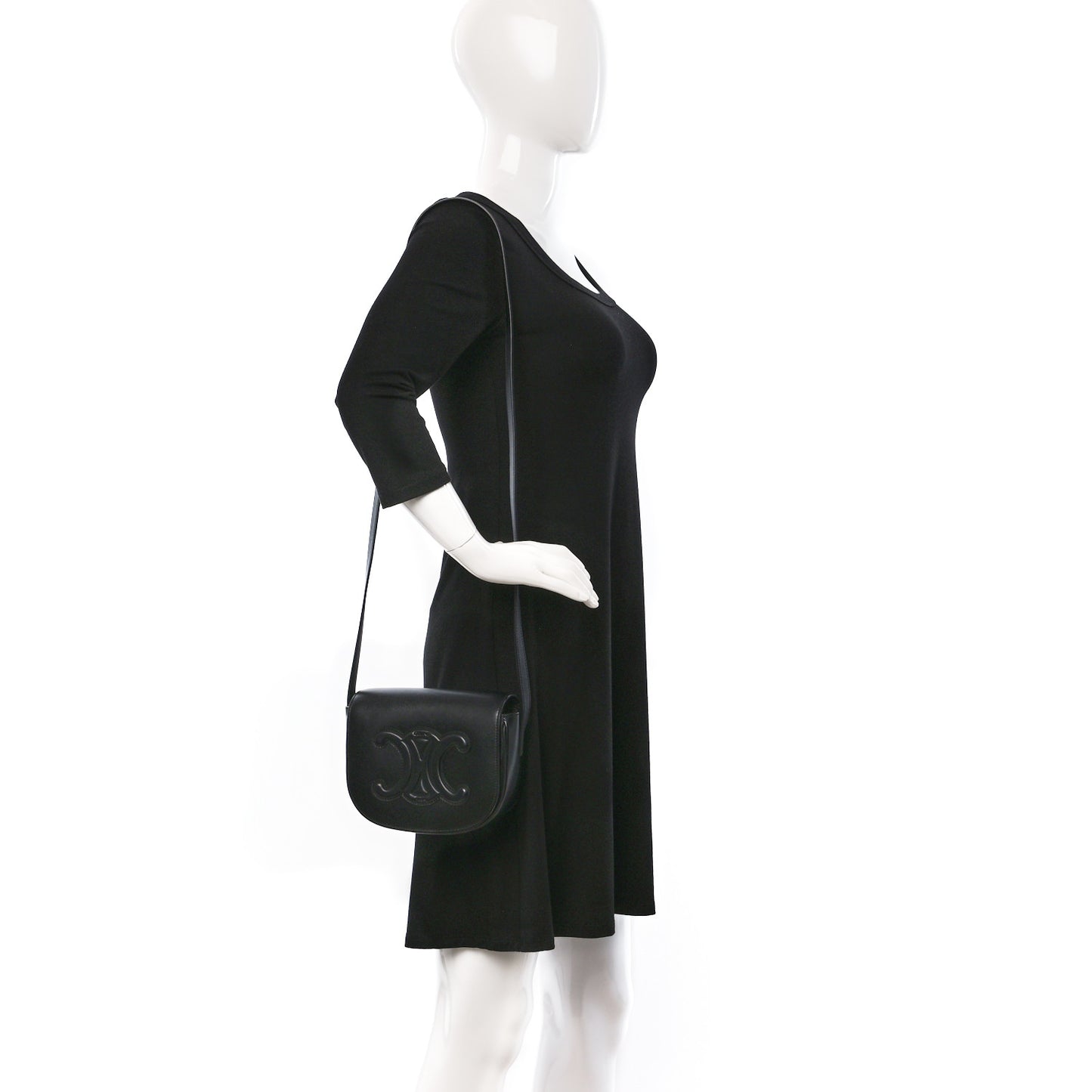 Smooth Calfskin Cuir Triomphe Folco Crossbody Bag Black