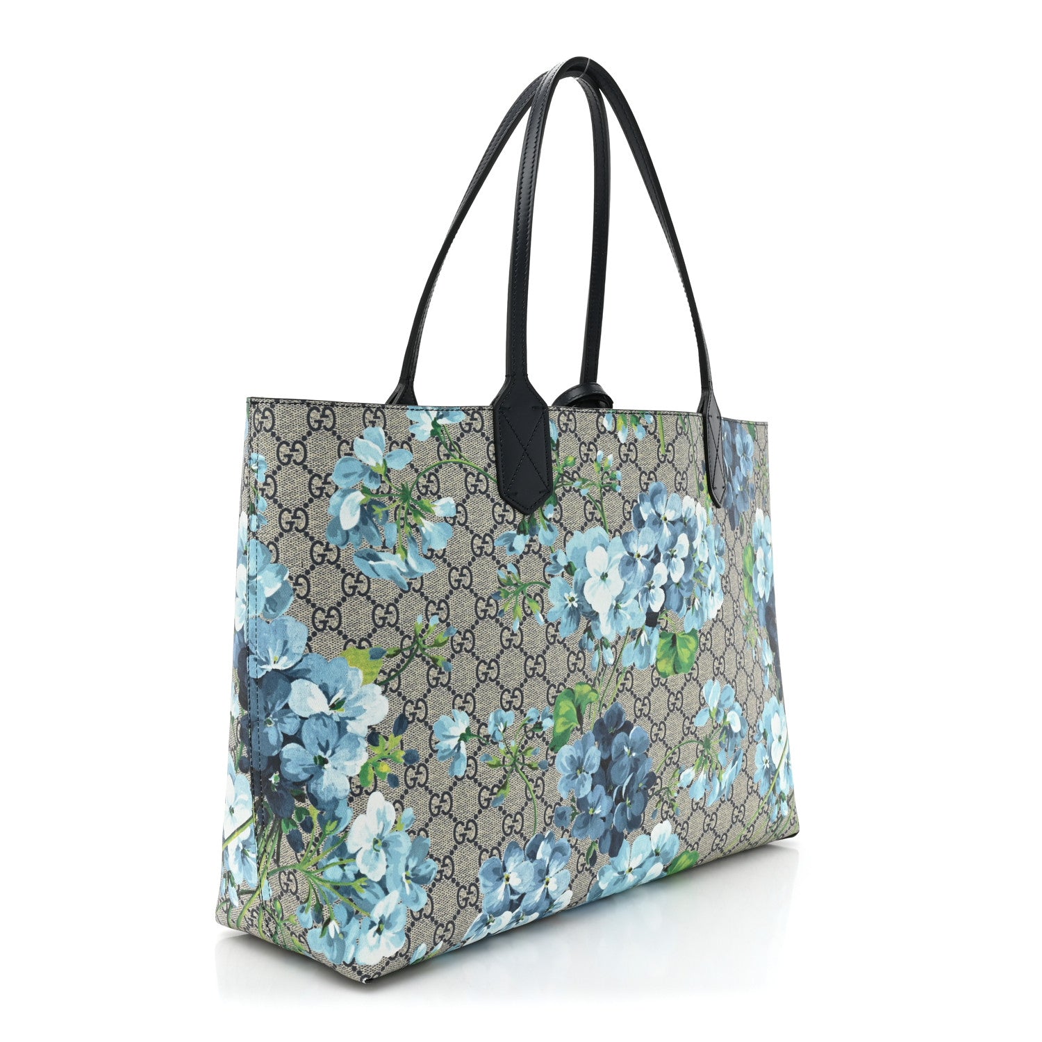 Gucci GG Supreme Monogram Blooms Medium Reversible Tote Beige Blue Navy 4 of 19