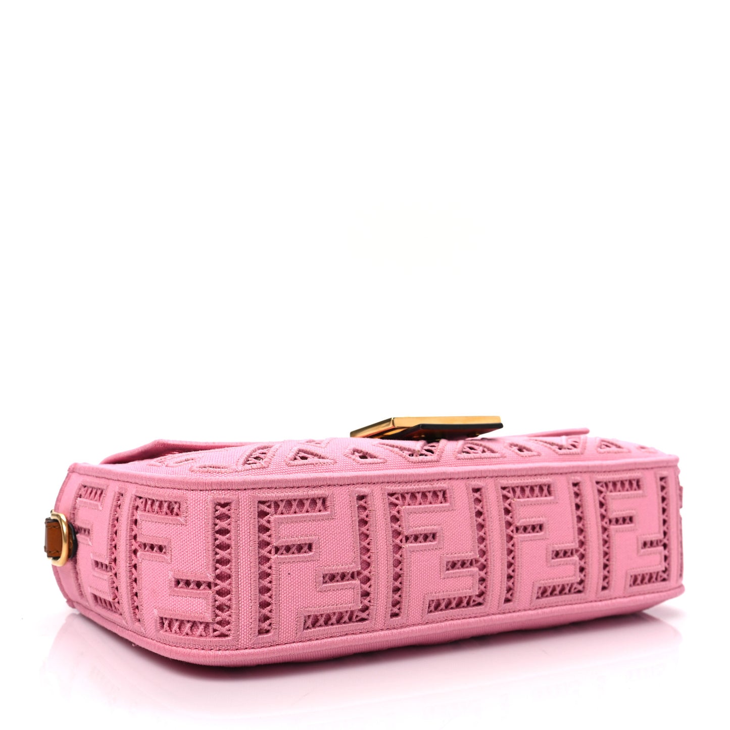 Canvas Cuoio Agata FF Ajour Embroidered Baguette Ciclamino Cuoio
