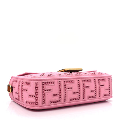 Fendi Canvas Cuoio Agata FF Ajour Embroidered Baguette Ciclamino Cuoio 3 of 6