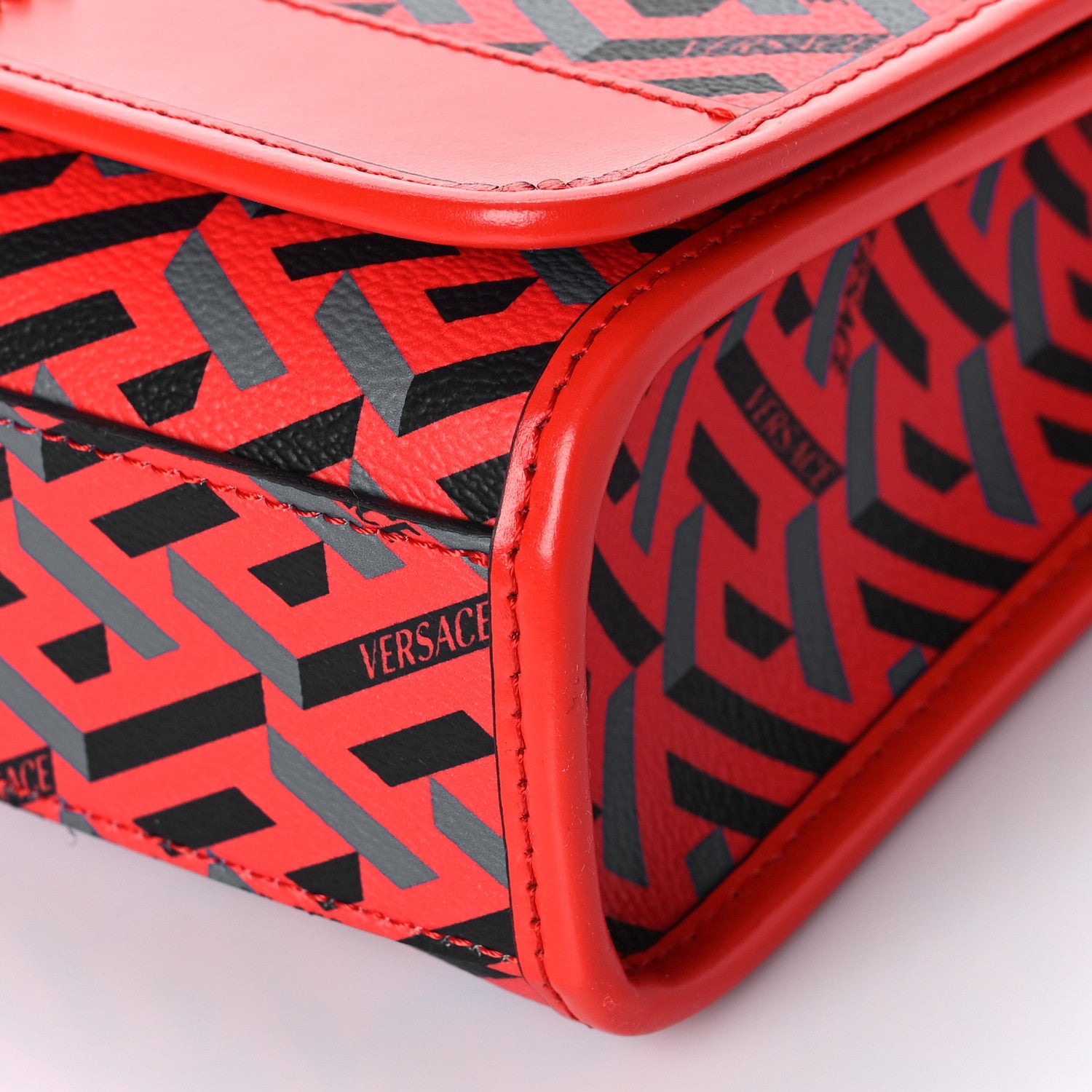 Versace Coated Canvas La Greca Signature Top Handle Bag Blue Red 8 of 8