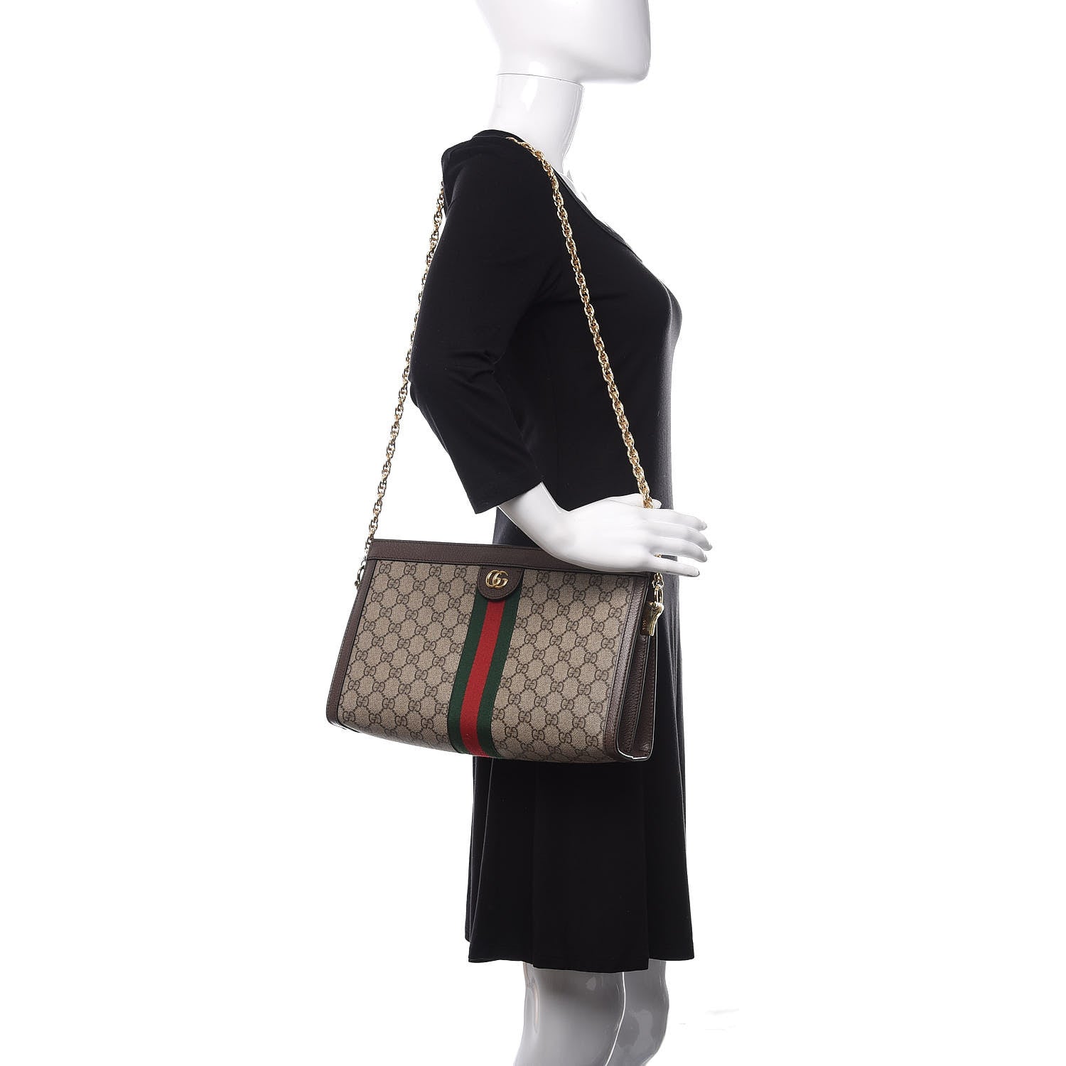 Gucci GG Supreme Monogram Web Medium Ophidia Chain Shoulder Bag Brown 2 of 12