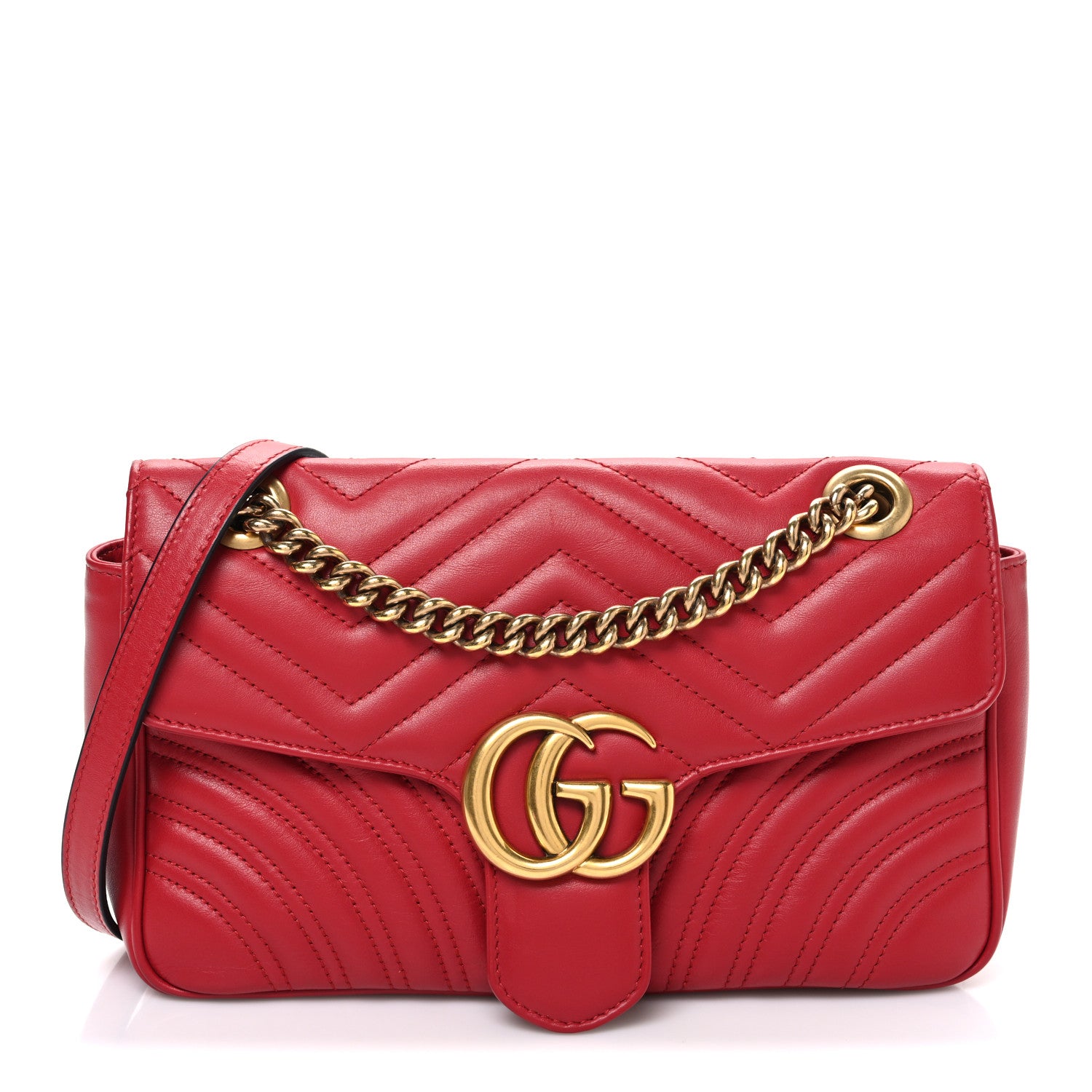 Gucci Calfskin Matelasse Small GG Marmont Shoulder Bag Hibiscus Red 1 of 10