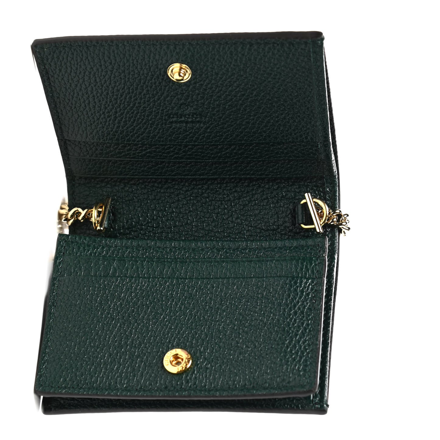 Grainy Calfskin Zumi Chain Card Case Wallet Vintage Green