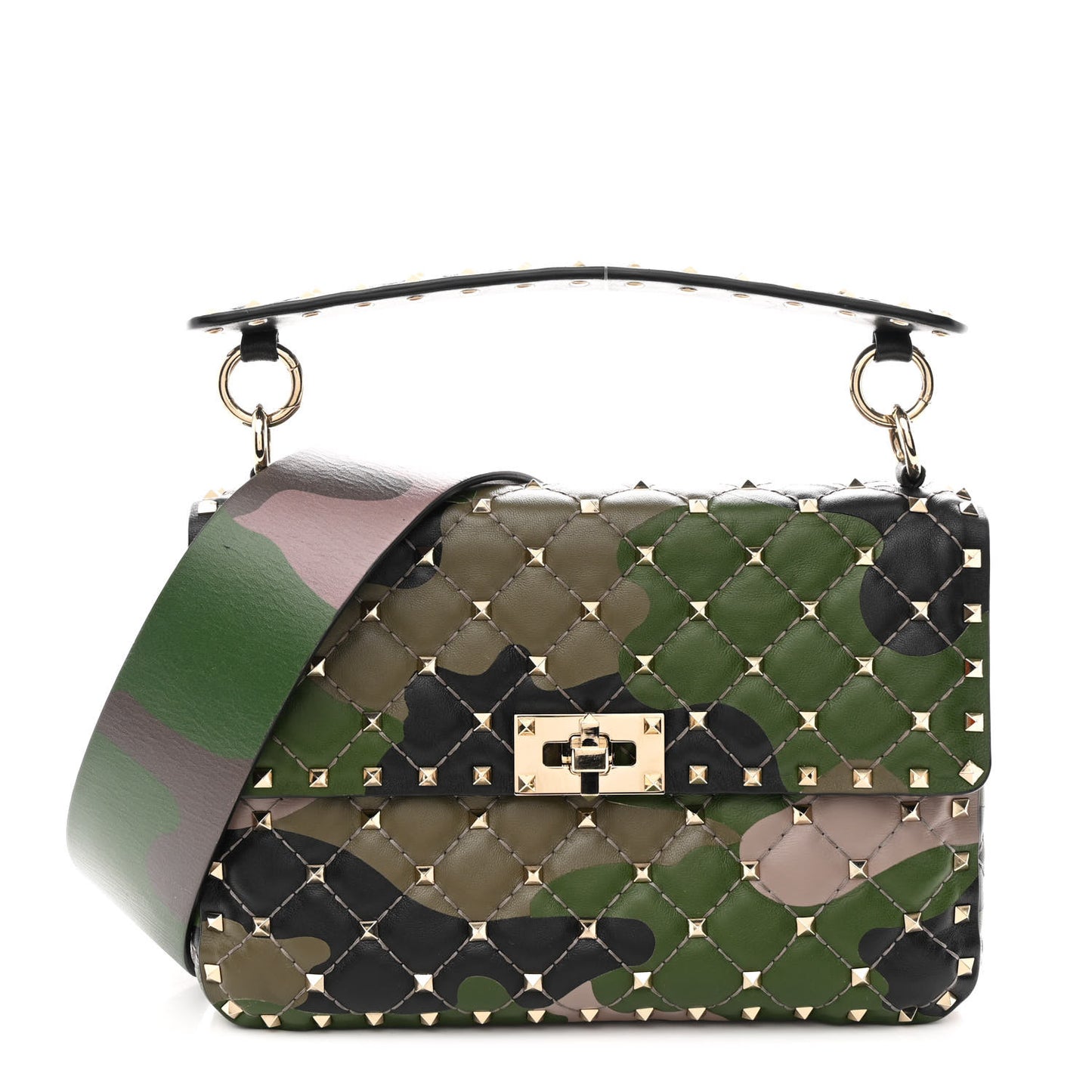 Nappa Camouflage Medium Rockstud Spike Shoulder Bag Verde Rouge