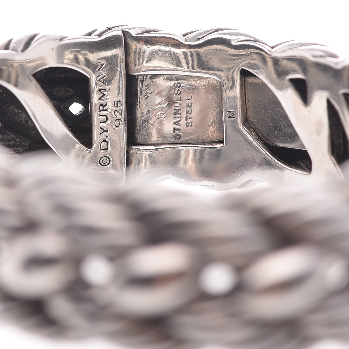 Stainless Steel Sterling Silver Woven Cable Cuff M