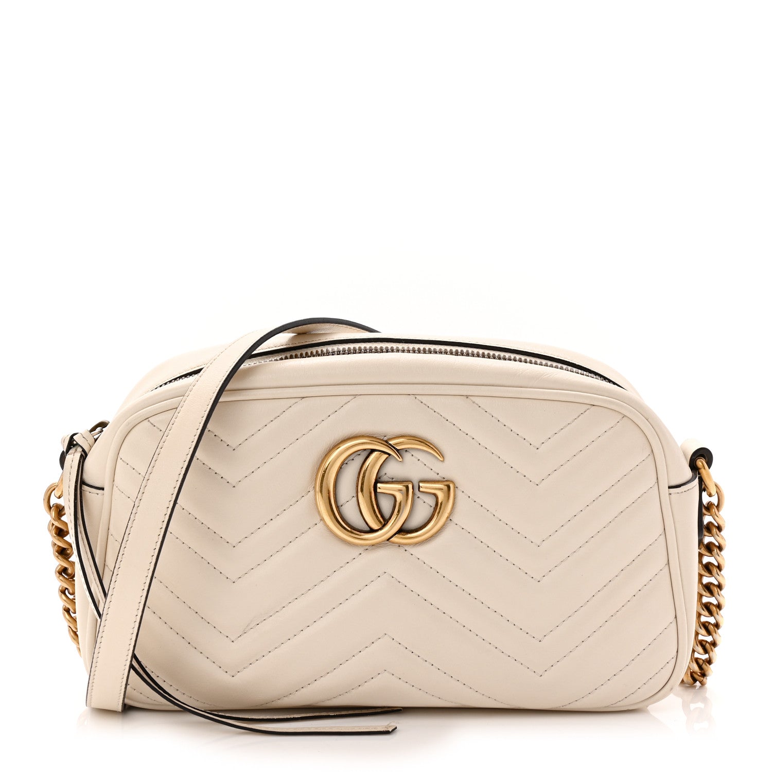 Gucci Calfskin Matelasse Small GG Marmont Chain Shoulder Bag White 1 of 11