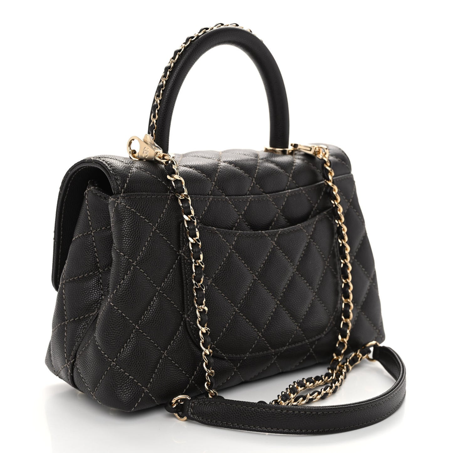 Caviar Quilted Mini Coco Chain Handle Flap Dark Brown