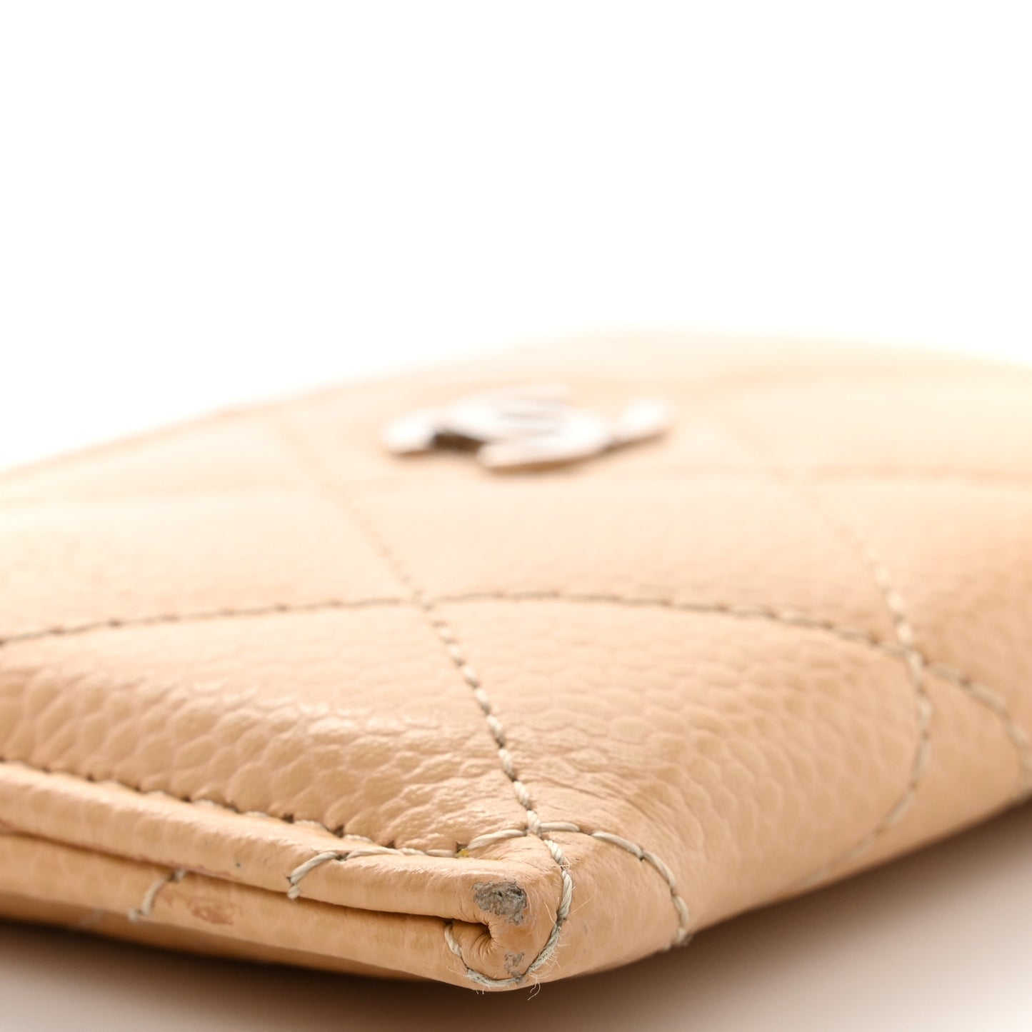 Caviar Quilted Card Holder Beige