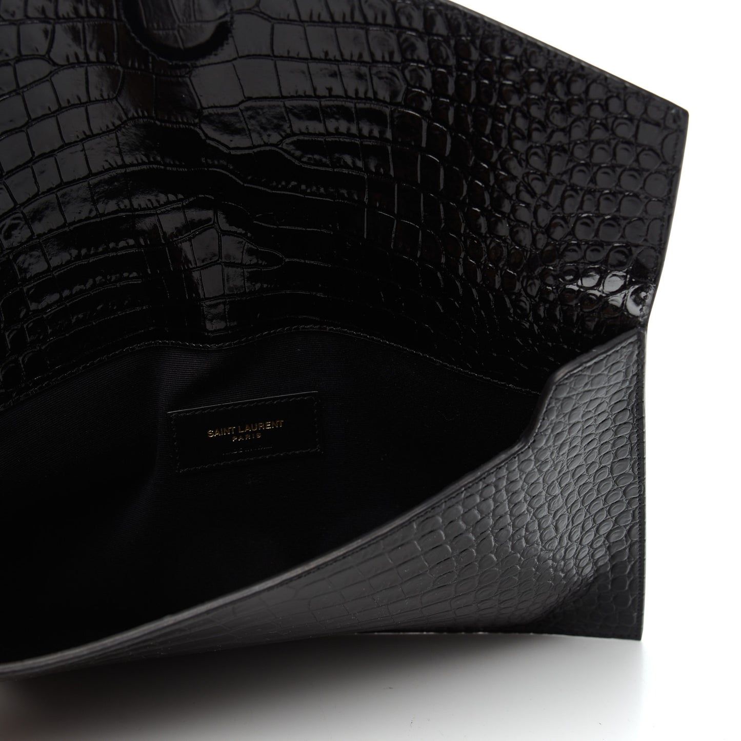 Calfskin Crocodile Embossed Uptown Monogram Clutch Black