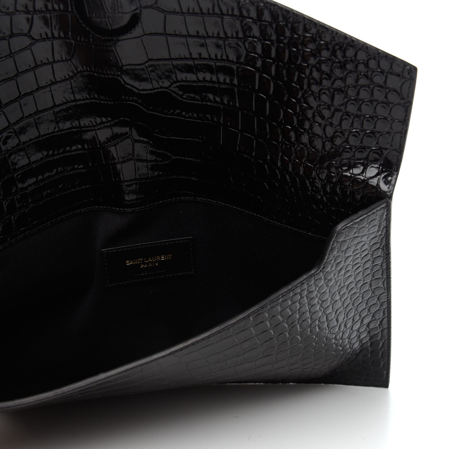 Saint Laurent Calfskin Crocodile Embossed Uptown Monogram Clutch Black 5 of 7