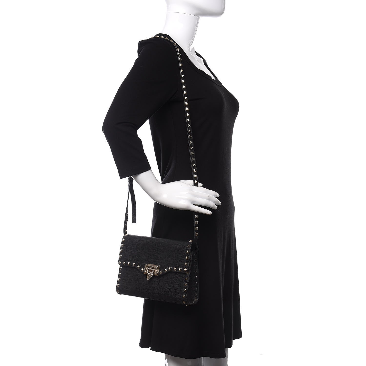 Valentino Garavani Pebbled Calfskin Medium Rockstud Flip Lock Crossbody Bag Black 2 of 9
