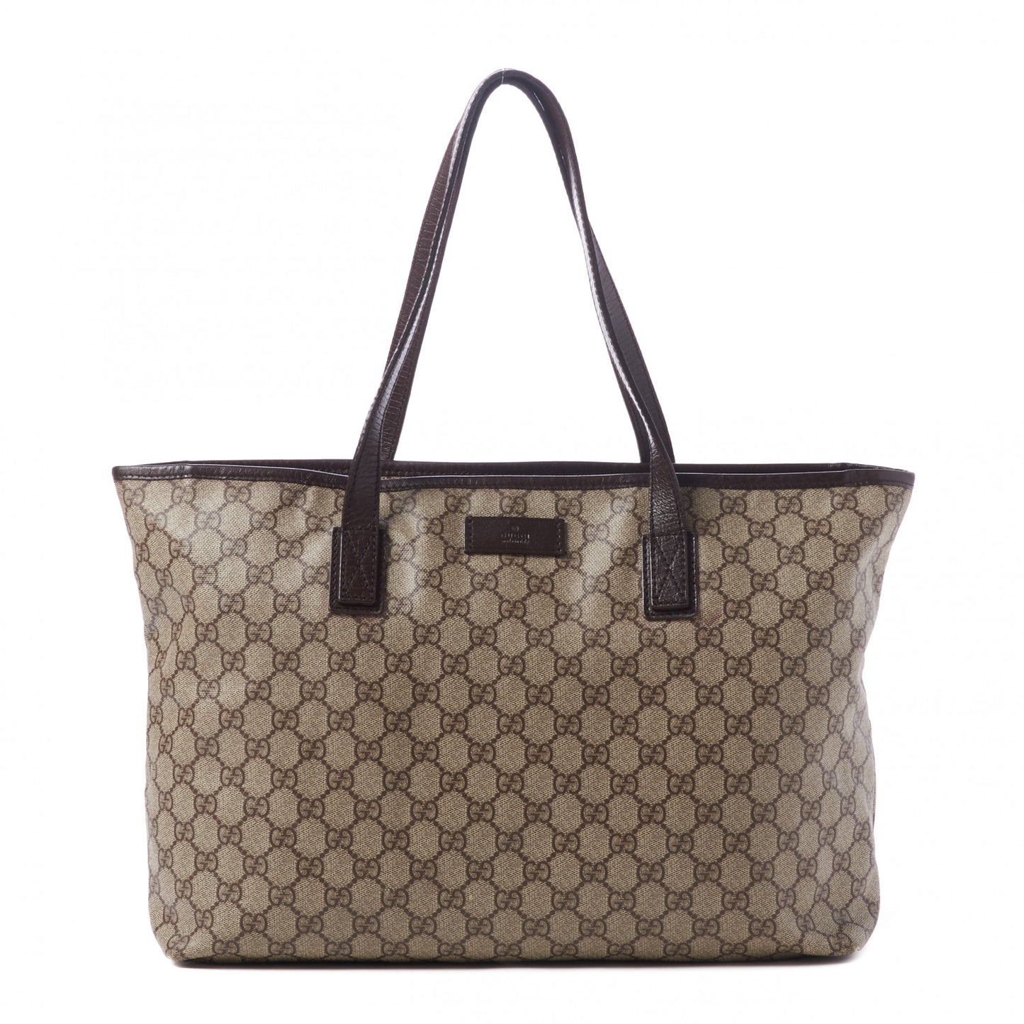 GG Supreme Monogram Medium Zippered Shopping Tote Dark Brown