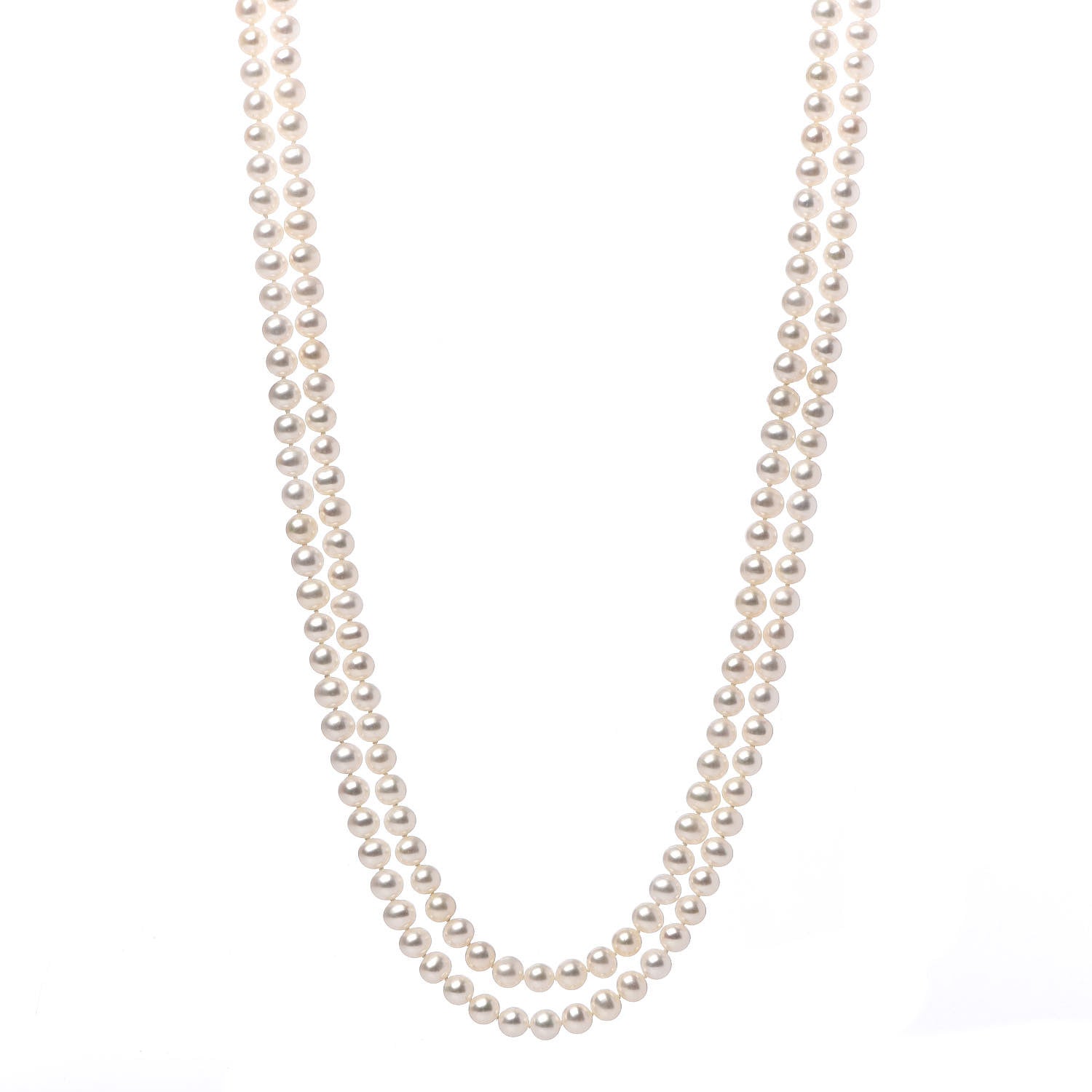 Tiffany Sterling Silver Pearl 7-7.5mm Ziegfeld Strand Necklace 80" 1 of 7