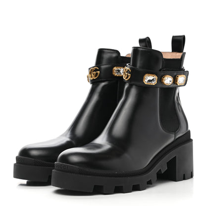 Gucci Calfskin Crystal GG Trip Chelsea Ankle Boots 40 Black 3 of 12