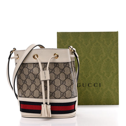 Gucci GG Supreme Monogram Textured Calfskin Web Mini Ophidia Bucket Bag Beige Ebony Mystic White 11 of 11