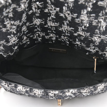 Chanel Tweed Quilted Large Chanel 19 Flap Black Silver Ecru 4 of 8
