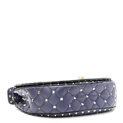 Valentino Garavani Nappa Medium Rockstud Spike Halfmoon Saddle Bag Blue 4 of 11