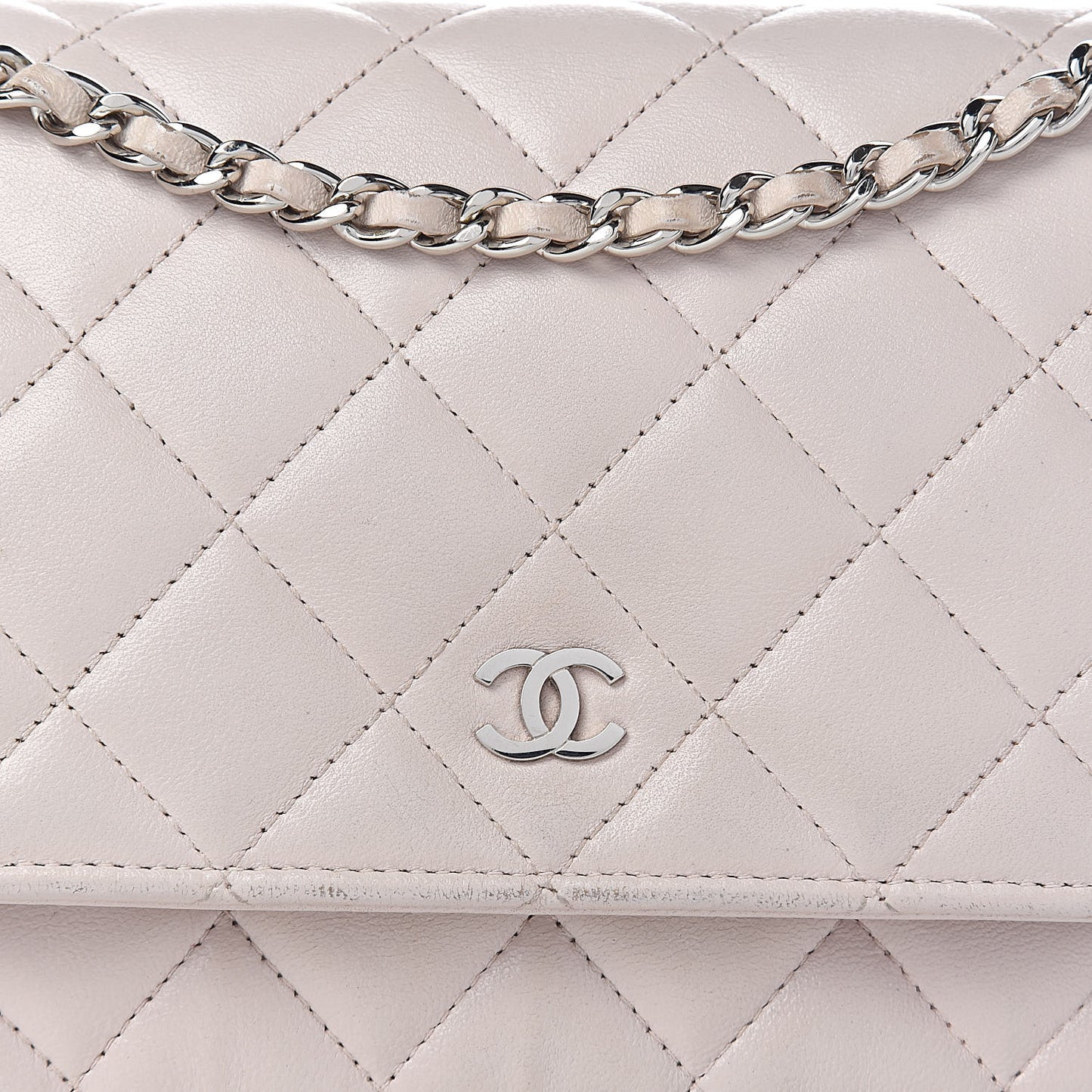 Lambskin Quilted Wallet On Chain WOC Rose Pale